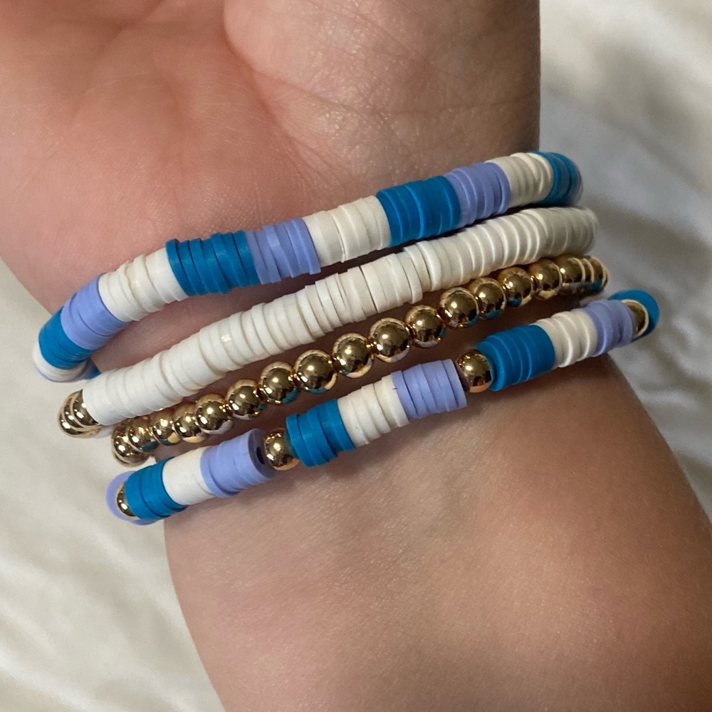 Blue & lavender smiley face & stackable bracelets - Picture 2 of 4